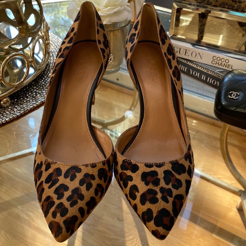 J Crew Colette's D'orsay  Real calf hair leopard pumps